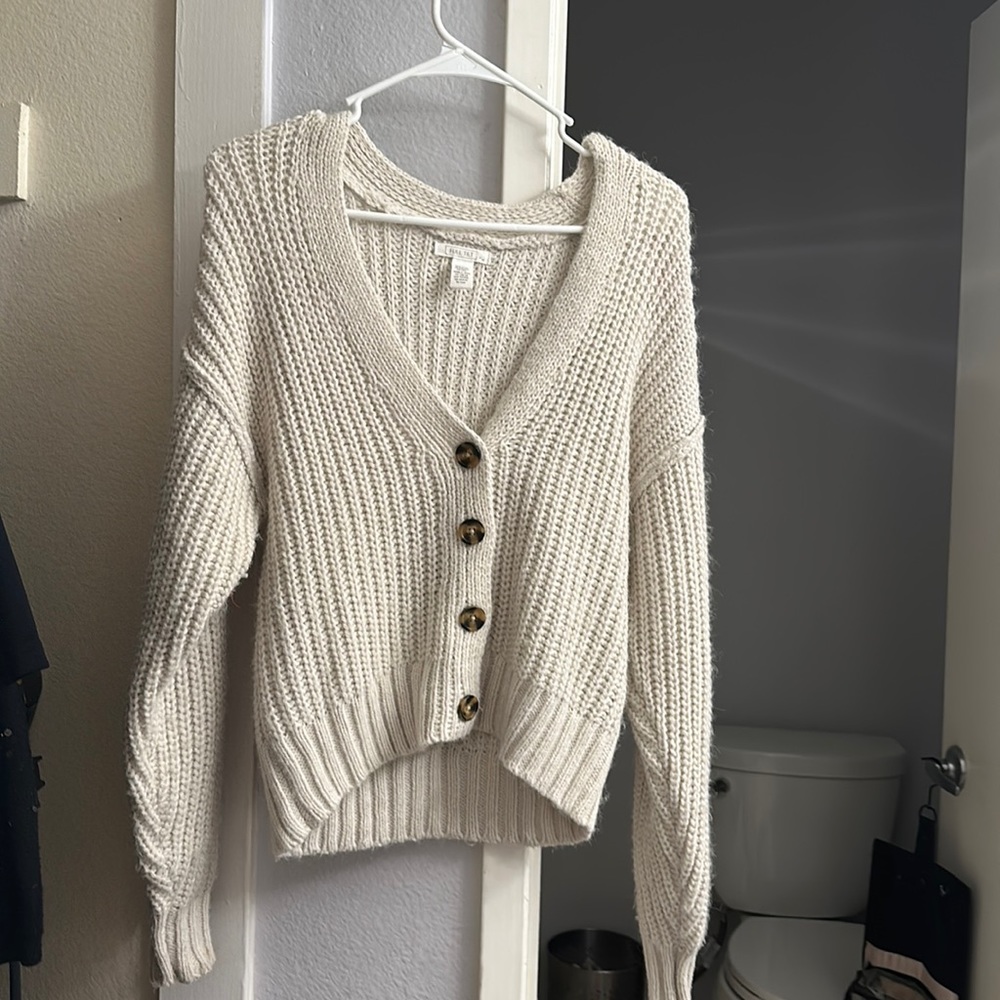 Cream knitted button up sweater